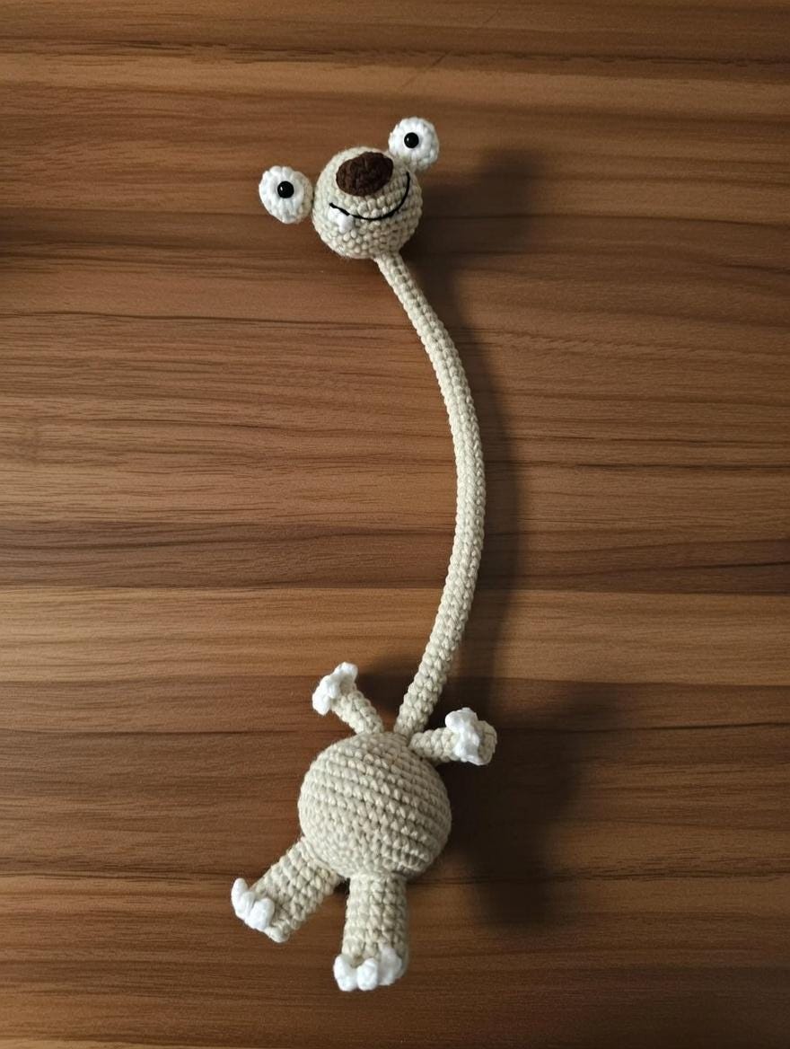 Sid the Sloth Crochet Plush – Handmade Long Neck Sloth Amigurumi Toy, Funny Derpy Ice Age Inspired Gift for Him Her, Desk Decor