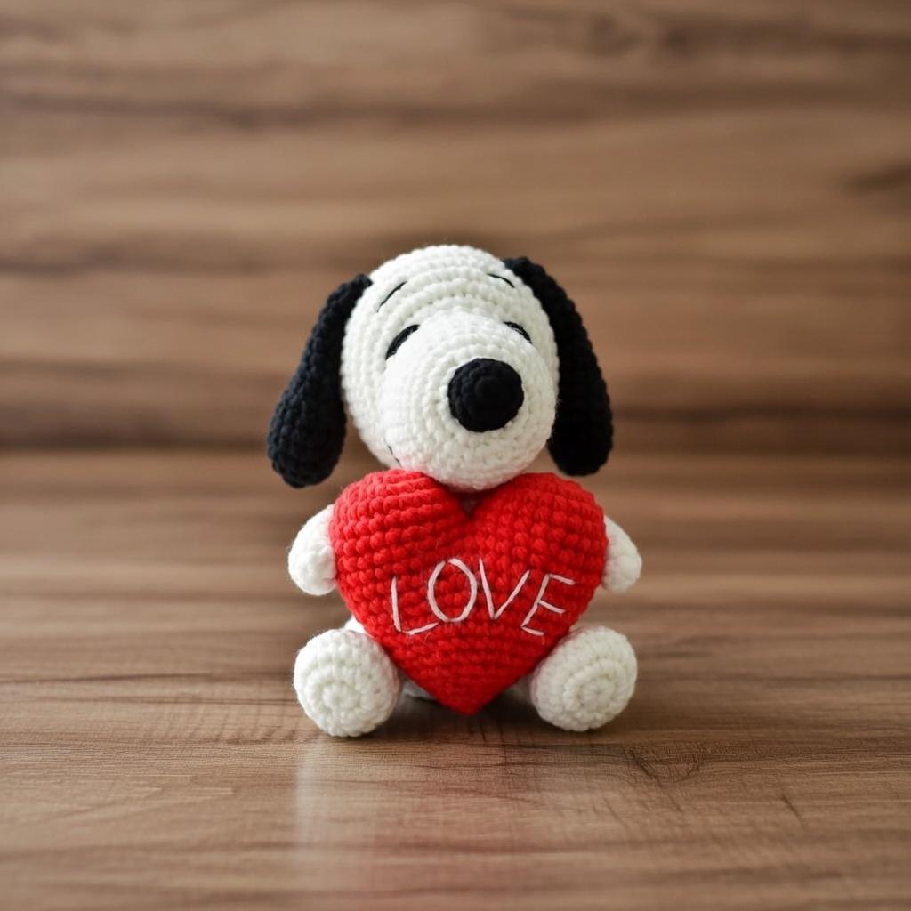 Crochet Dog with Heart, Amigurumi Puppy Plush, Handmade Valentine's Day Gift for Her, Cute Stuffed Animal, Anniversary Present, Love Decor