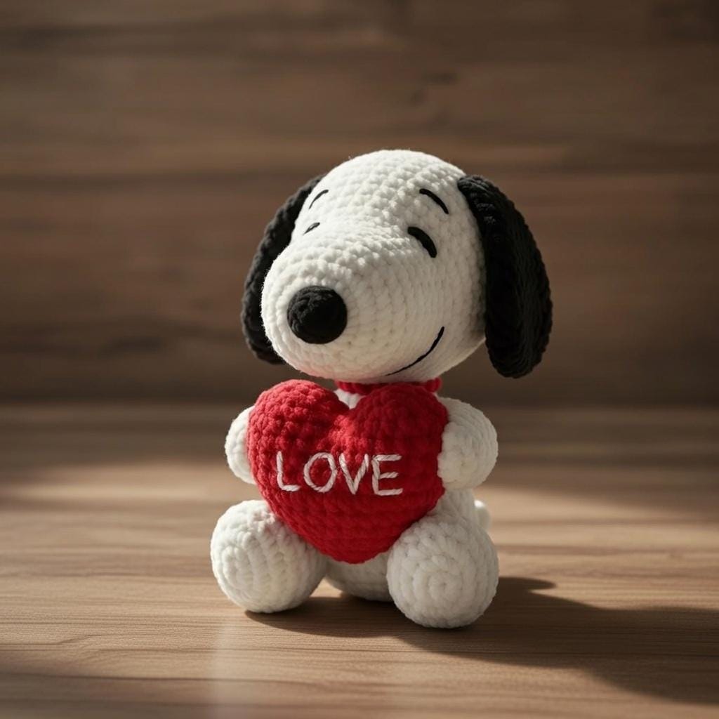 Crochet Dog with Heart, Amigurumi Puppy Plush, Handmade Valentine's Day Gift for Her, Cute Stuffed Animal, Anniversary Present, Love Decor