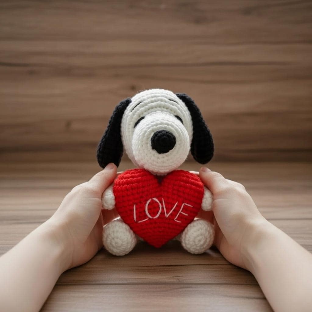 Crochet Dog with Heart, Amigurumi Puppy Plush, Handmade Valentine's Day Gift for Her, Cute Stuffed Animal, Anniversary Present, Love Decor