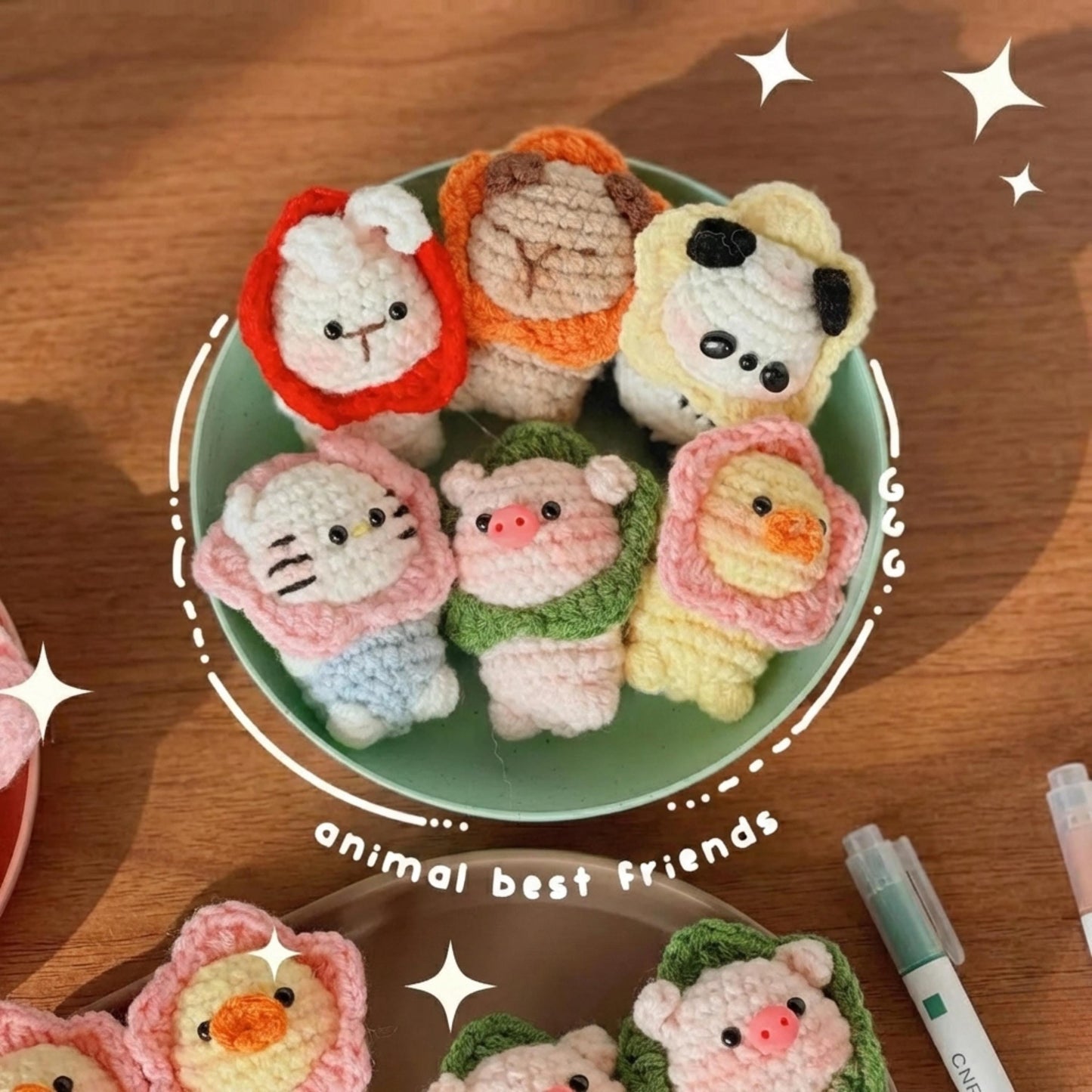 Handmade Crochet Animal Plushie Keychain, Chenille Yarn Stuffed Toy