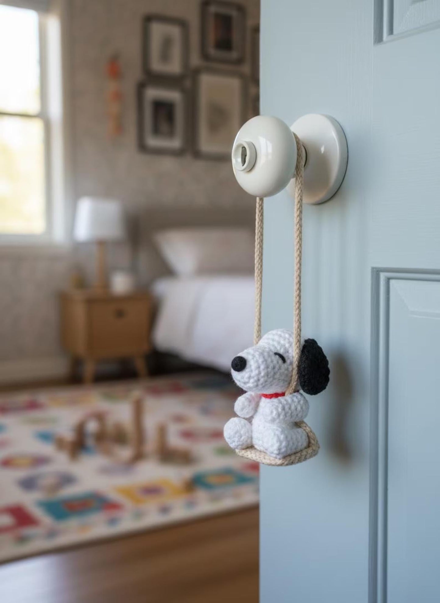 Snoopy Car Mirror Hanging Crochet, Handmade Amigurumi Dog Rearview Charm, Cute Car Decor Accessory, Gift for Driver