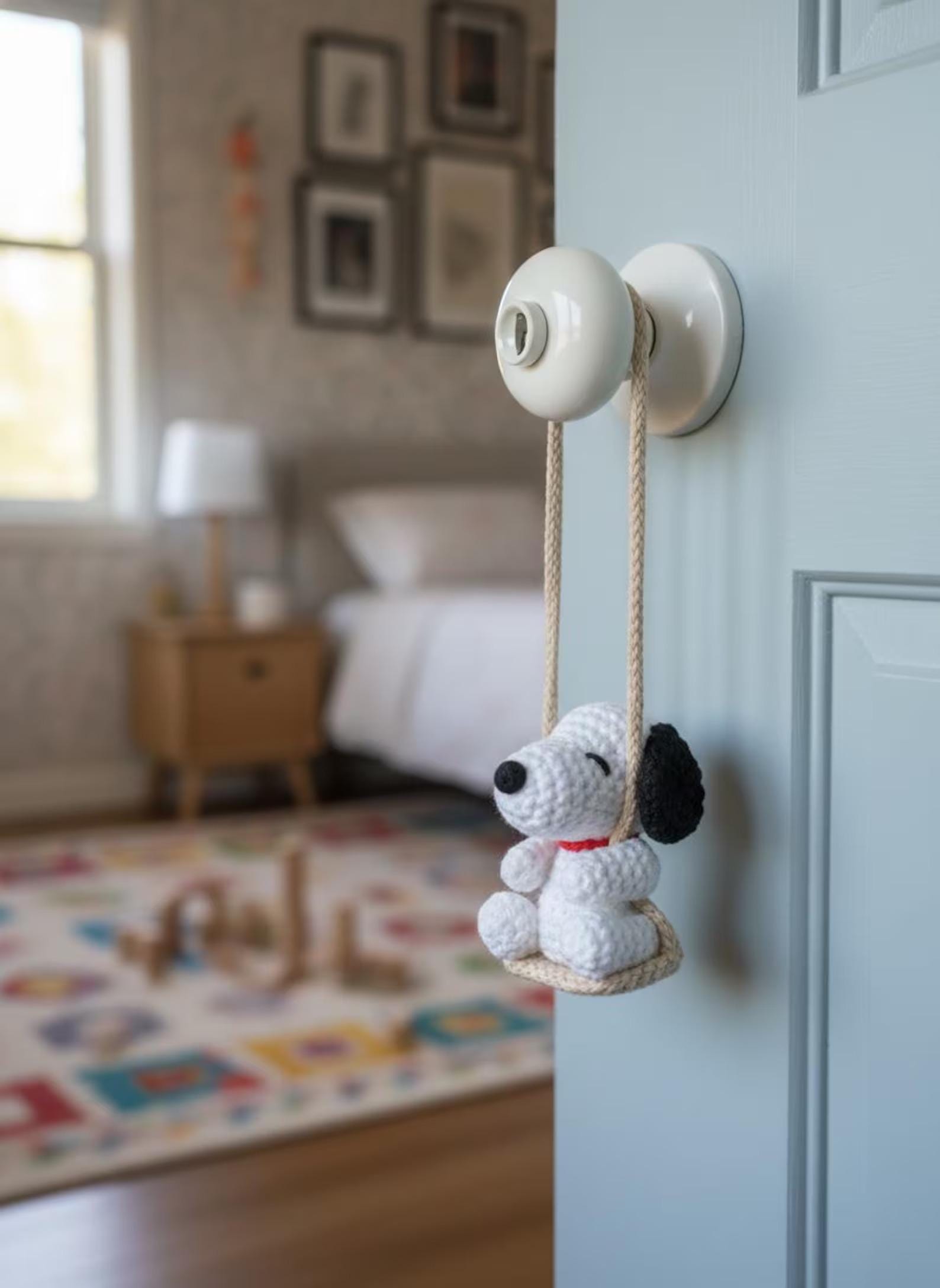 Snoopy Car Mirror Hanging Crochet, Handmade Amigurumi Dog Rearview Charm, Cute Car Decor Accessory, Gift for Driver