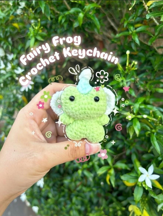 Crochet Fairy Frog Keychain, Cute Amigurumi Frog with Wings, Handmade Cottagecore Bag Charm, Kawaii Plushie Keyring, Unique Frog Lover Gift