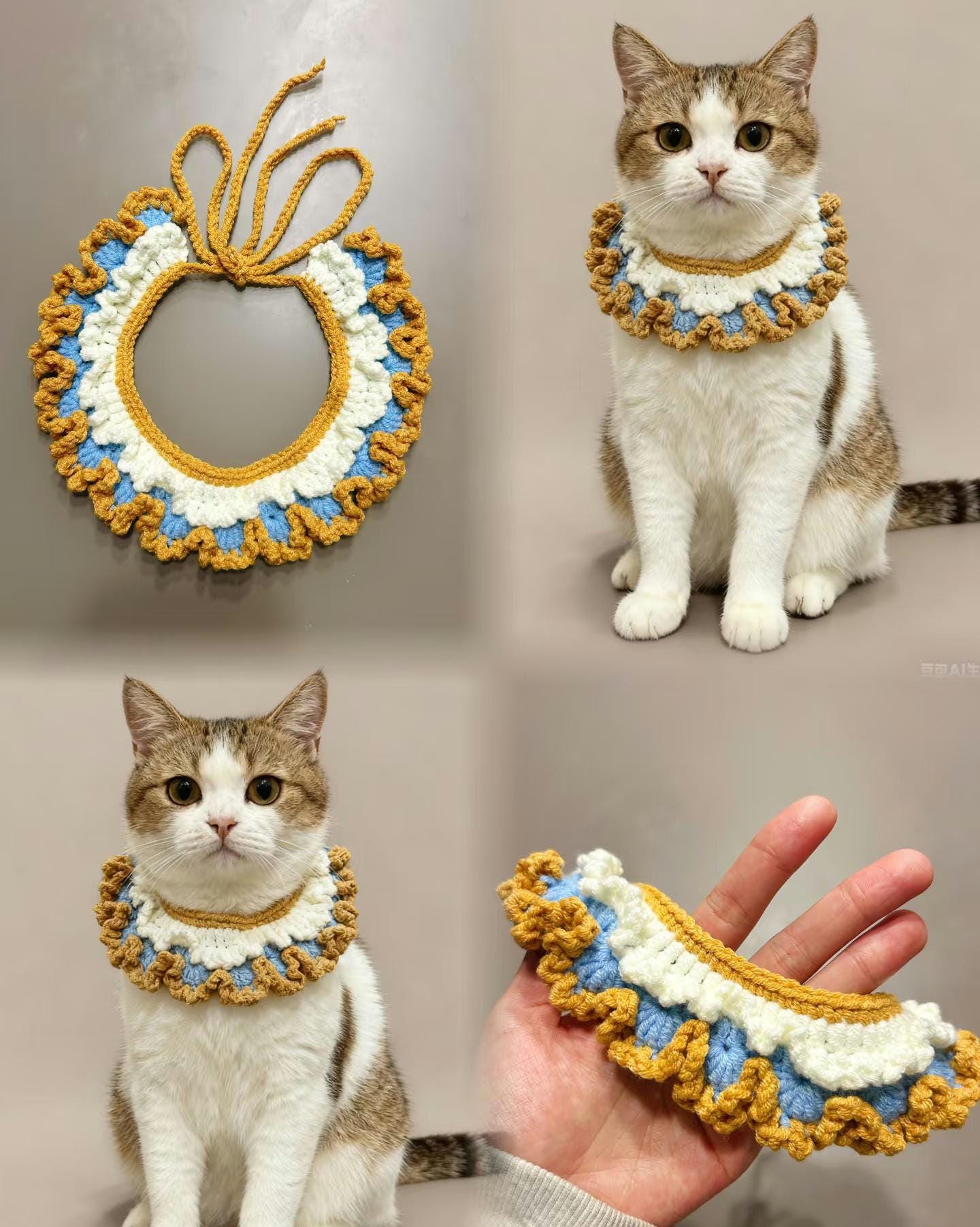 Handmade Crochet Cat Collar, Cute Pet Scarf, Pet Accessories, Crochet Dog Scarf, Kitty Neckwear, Aesthetic Pet Gift