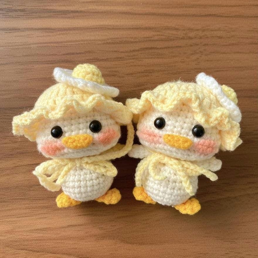 Cute Crochet Duck, Little Duck with Removable Hat, Kawaii Frog Pig Chick Bonnet, Mini Stuffed Animal, Car Dashboard Decor.