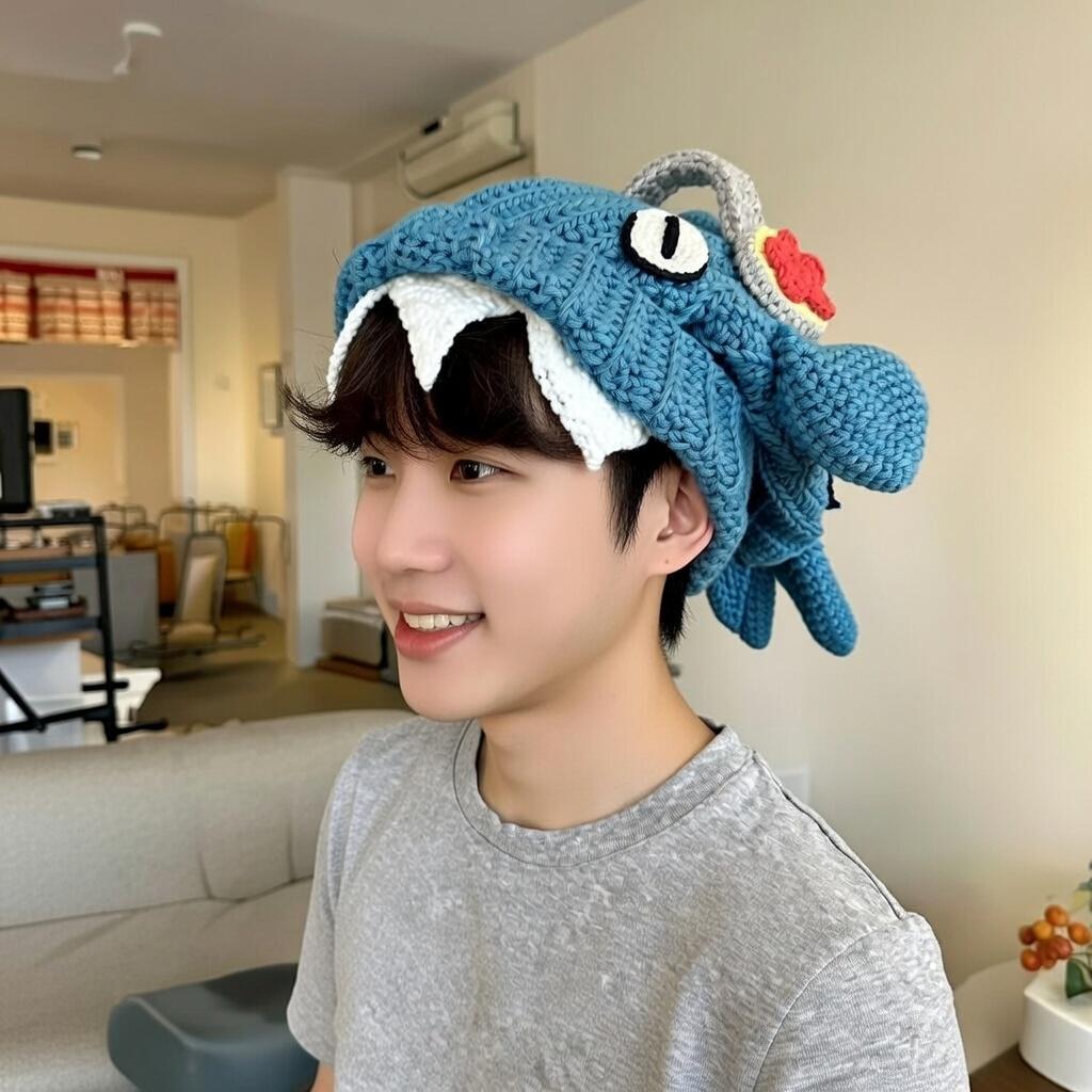 Crochet Shark Beanie, Cute Animal Hat with Fins, Kawaii Winter Accessories, Y2K Shark Hat, Handmade Novelty Gift for Him Her