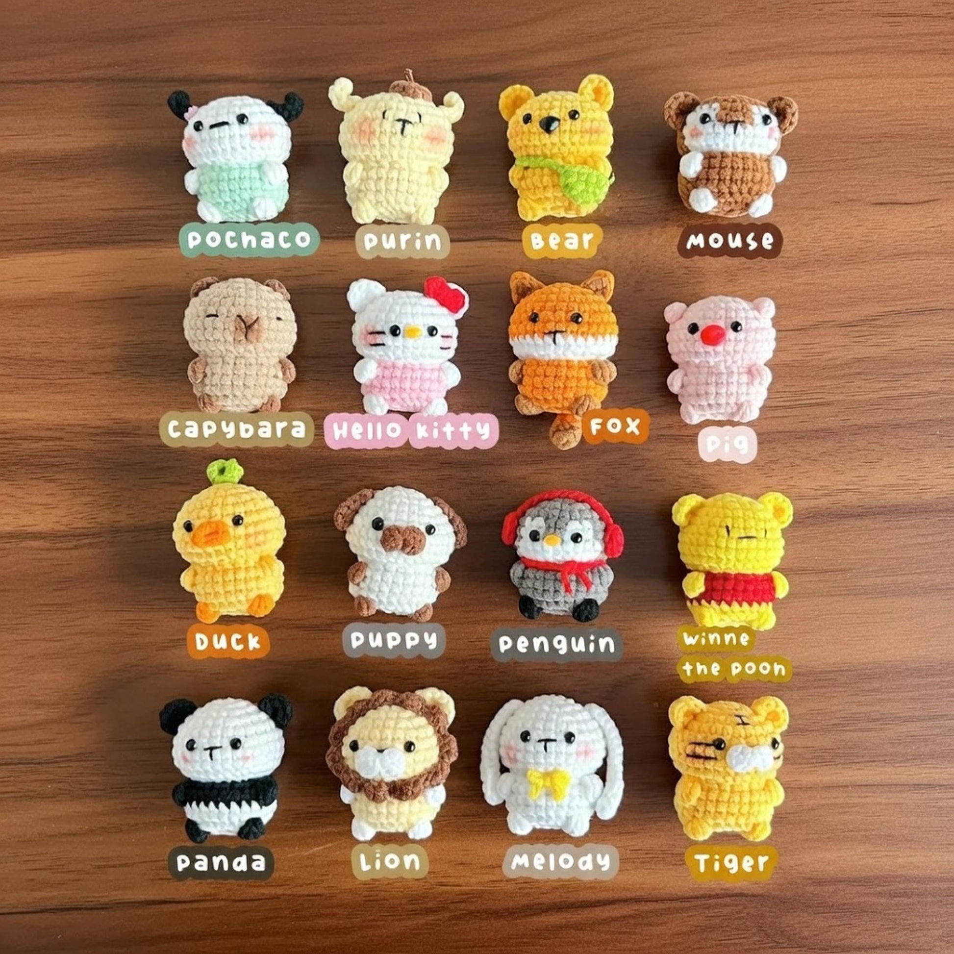 Handmade Crochet Animal Plushie Keychain, Chenille Yarn Stuffed Toy