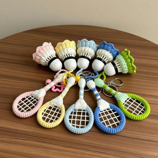 Crochet Badminton Keychain, Personalized Amigurumi Racket & Shuttlecock, Handmade Sports Bag Charm, Badminton Team Gift