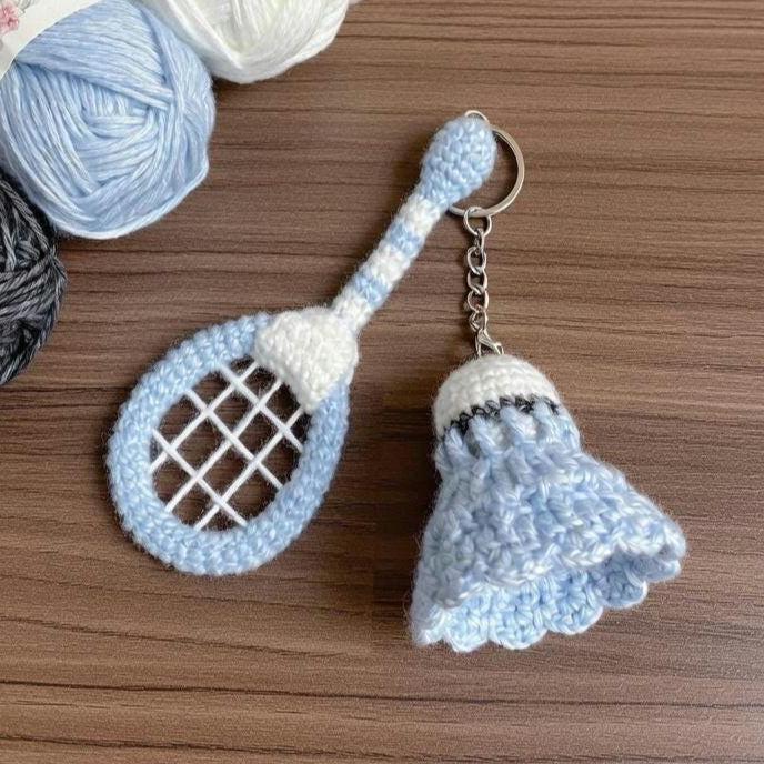 Crochet Badminton Keychain, Personalized Amigurumi Racket & Shuttlecock, Handmade Sports Bag Charm, Badminton Team Gift