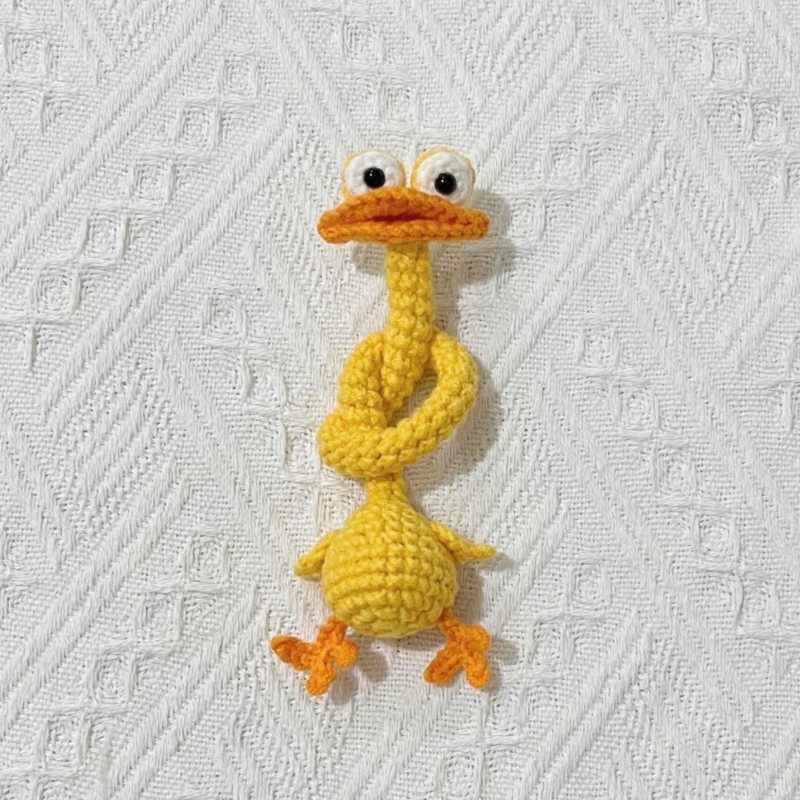 Funny Long Neck Crochet Animals, Amigurumi Frog Duck Bear, Quirky Bendable Plush, Knitted Bookmark, Cable Organizer, Weird Ugly Cute Gift