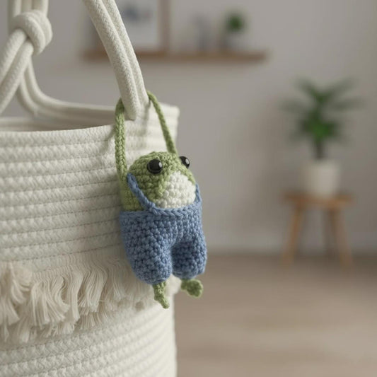Cute Crochet Frog Bag Charm, Amigurumi Keychain, Handmade Frog, Kawaii Backpack Accessory, Cottagecore Keyring, Funny Gift for Friend