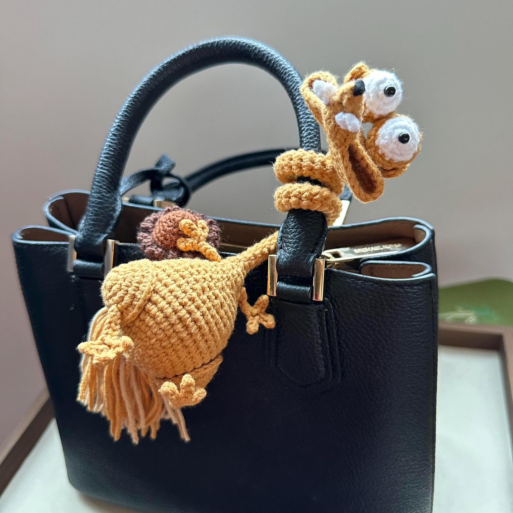Crochet Long Neck Squirrel Bag Charm, Funny Amigurumi Animal Bag Accessory, Cute Handmade Plush Charm, Unique Gift for Her Him