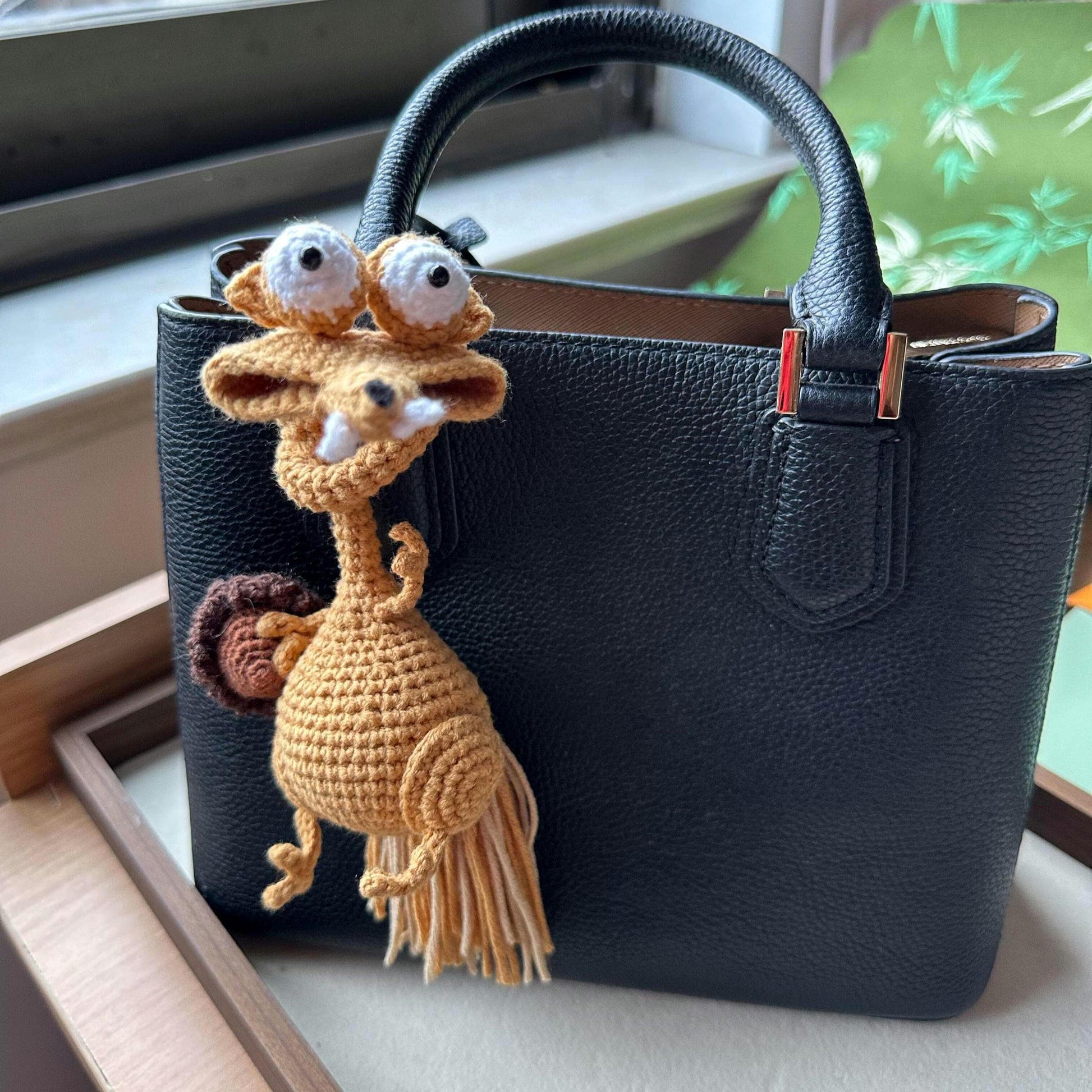 Crochet Long Neck Squirrel Bag Charm, Funny Amigurumi Animal Bag Accessory, Cute Handmade Plush Charm, Unique Gift for Her Him