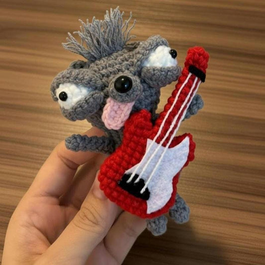 Funny Crochet Chihuahua Playing Guitar, Amigurumi Rocker Dog Doll, Punk Musician Gift, Ugly Cute Puppy Plush, Unique Desk Decor