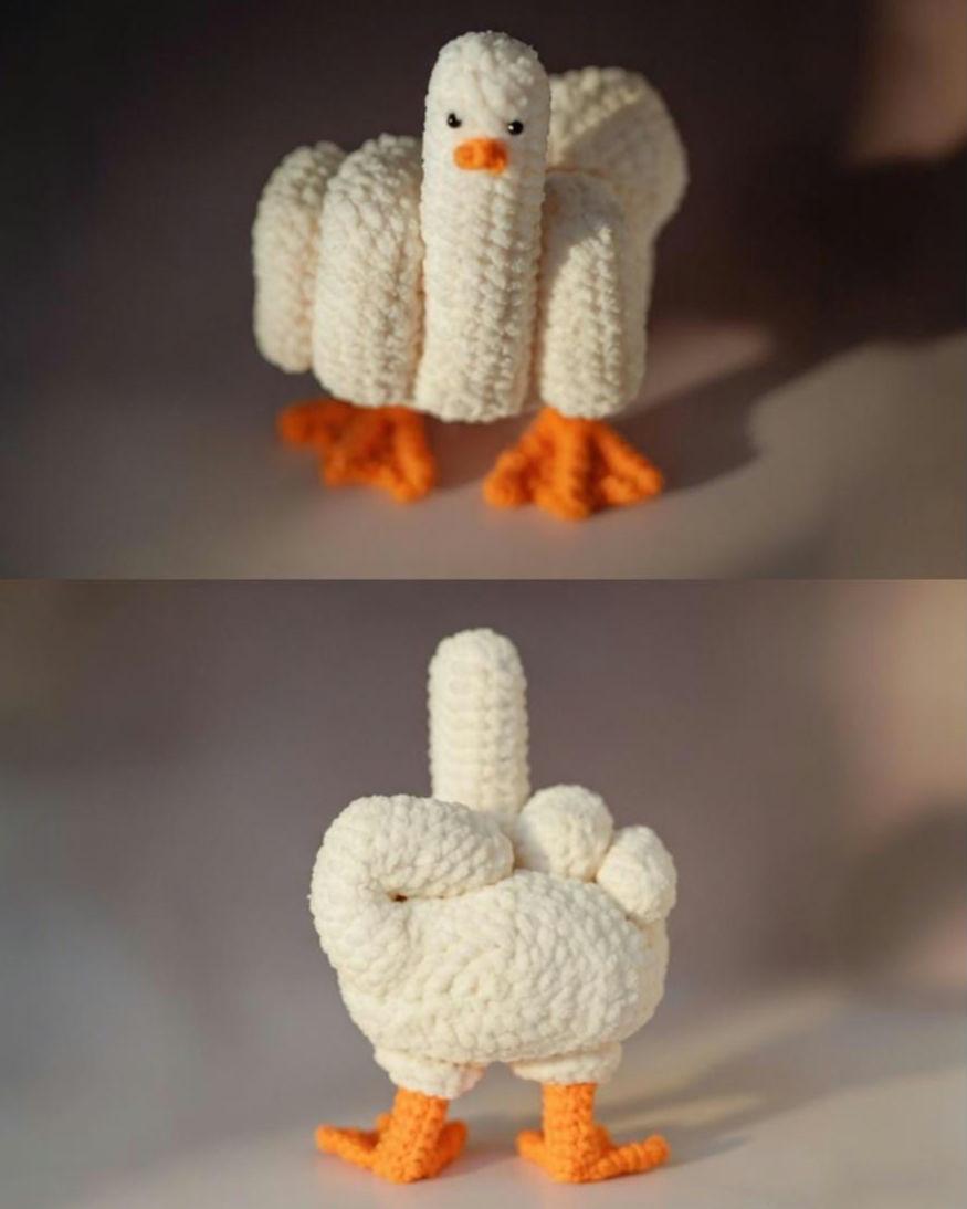 Goofy Crochet Duck Amigurumi, Funny Attitude Duck Plush, Handmade Cute Duck Toy, Quirky Desk Decor Gift, Cheeky Duck Doll
