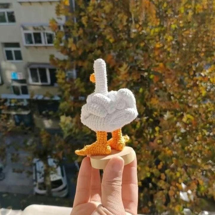 Goofy Crochet Duck Amigurumi, Funny Attitude Duck Plush, Handmade Cute Duck Toy, Quirky Desk Decor Gift, Cheeky Duck Doll