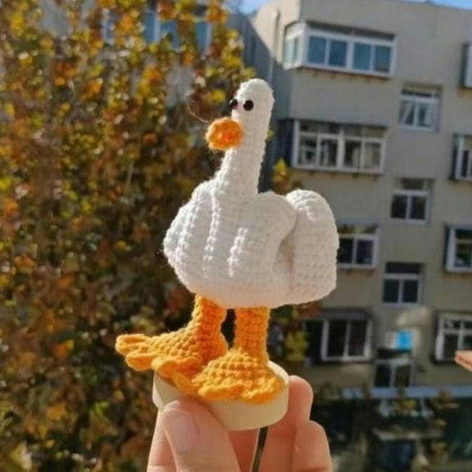 Goofy Crochet Duck Amigurumi, Funny Attitude Duck Plush, Handmade Cute Duck Toy, Quirky Desk Decor Gift, Cheeky Duck Doll
