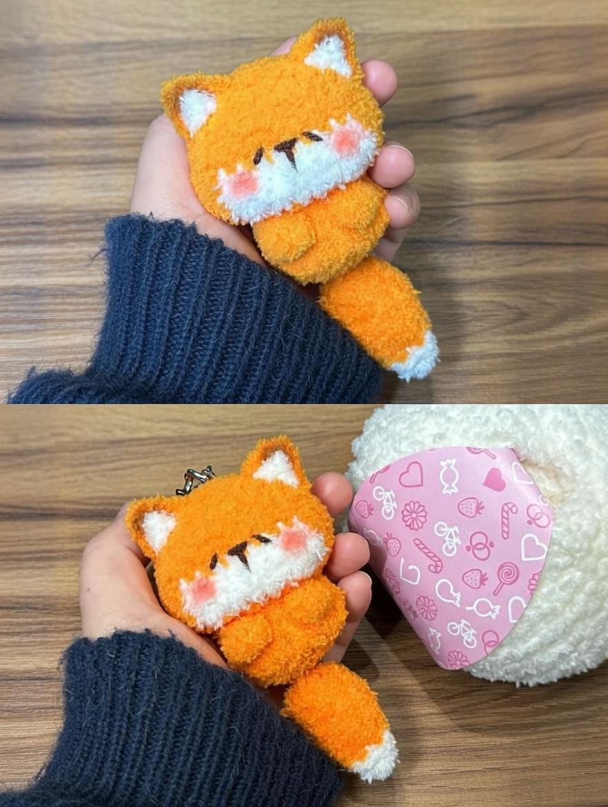 Fluffy Amigurumi Fox Keychain, Cute Crochet Bag Charm, Kawaii Plush Fox Accessory, Handmade Soft Animal Keyring, Gift for Fox Lovers
