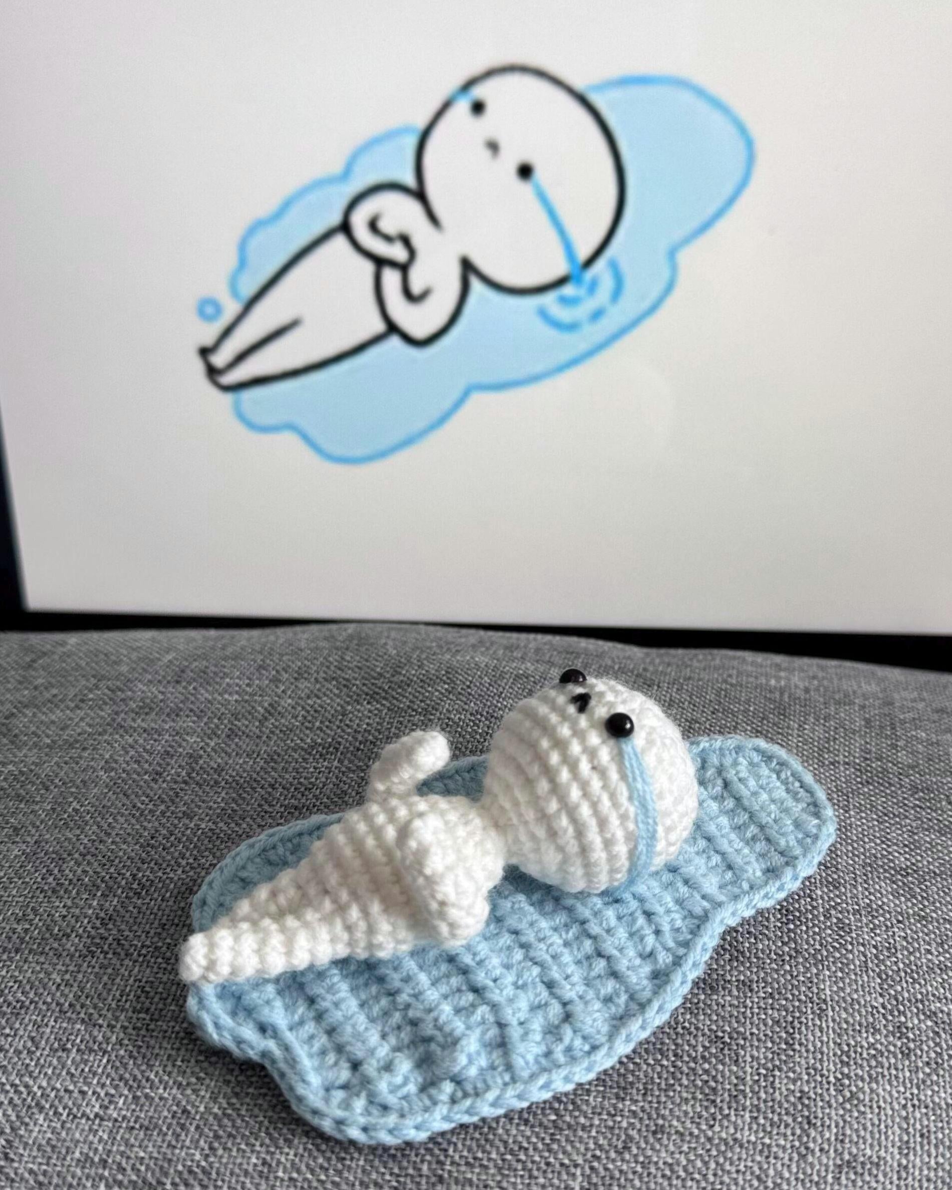 Handmade Crochet Crying Doll Decor, Cute Whimsical Amigurumi Figure, Mini Crochet Desk Ornament, Funny Emotional Plush, Unique Handmade Gift