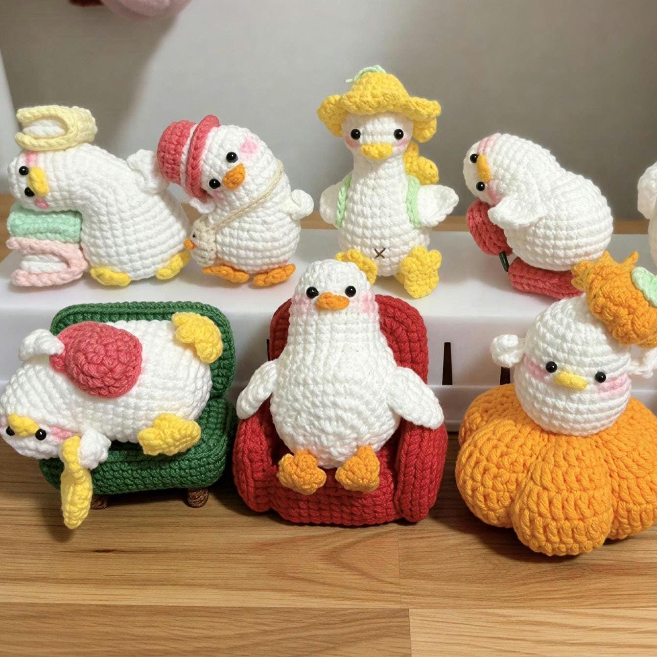 Crochet Lazy Duck Desk Decor,Amigurumi Goose Keychain, Cute Handmade Duck Plushie, Kawaii Bag Charm, Funny Animal Gift