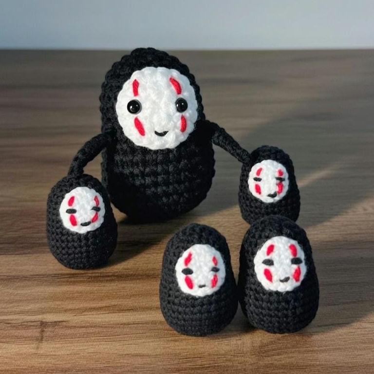 Crochet Faceless Ghost Family, Amigurumi Spirit Set, Cute Black Shadow Plush, Japanese Anime Inspired Decor, Spooky Kawaii Gift