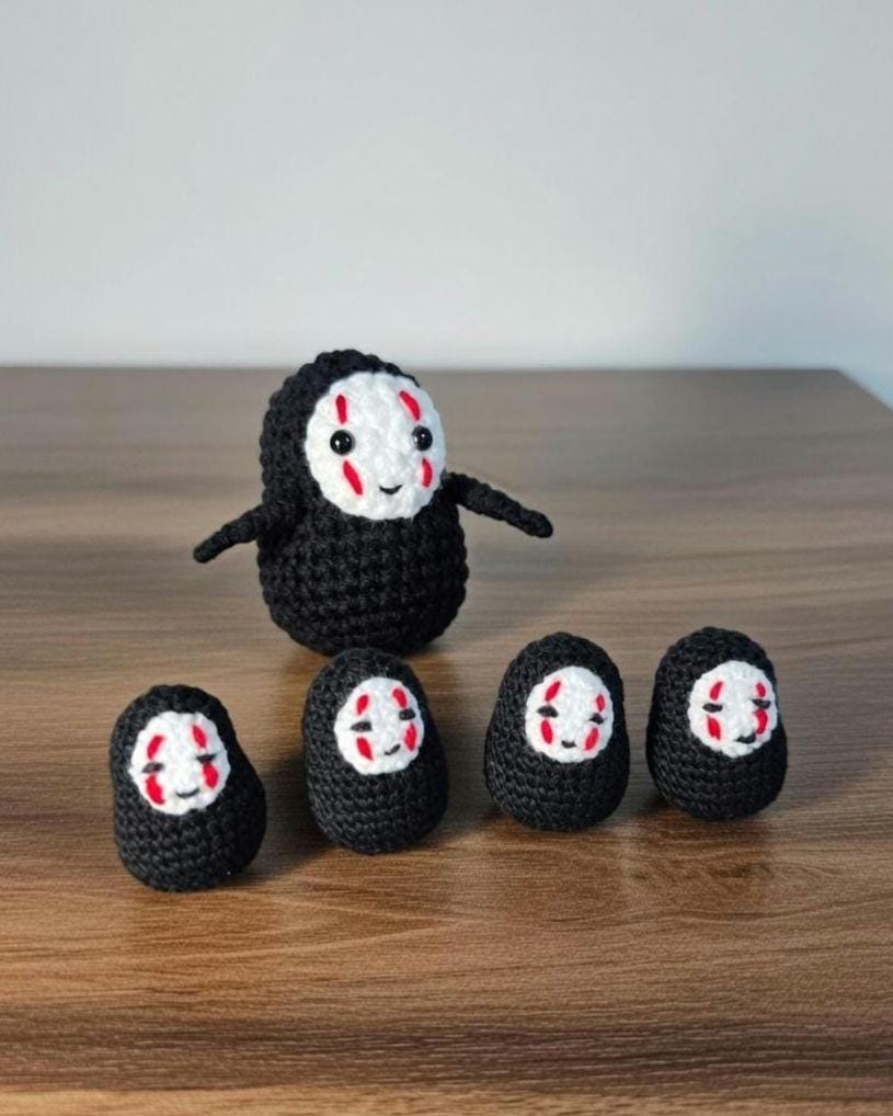 Crochet Faceless Ghost Family, Amigurumi Spirit Set, Cute Black Shadow Plush, Japanese Anime Inspired Decor, Spooky Kawaii Gift