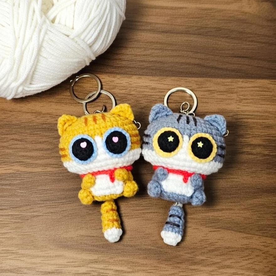 Tiny Crochet Cat Amigurumi Keychain, Miniature Stuffed Animal Cat Plush, Personalized Gift for Cat Lovers, Handmade Small Cat Toy Bag Charm