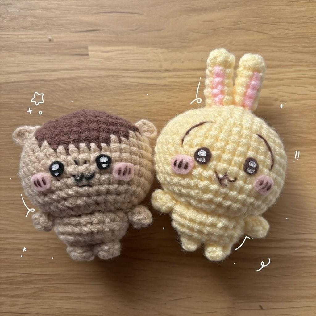 Crochet Chiikawa Plush, Handmade Kawaii Amigurumi Doll, Cute Chibi Mini Yarn Figure, Adorable Desk Decor Gift
