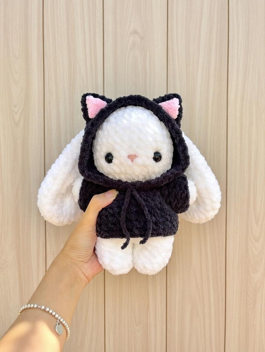 Chunky Crochet Bunny Plush in Hoodie, Amigurumi Easter Bunny Toy, Kawaii Stuffed Animal, Cute Easter Basket Stuffer, Handmade Baby Gift