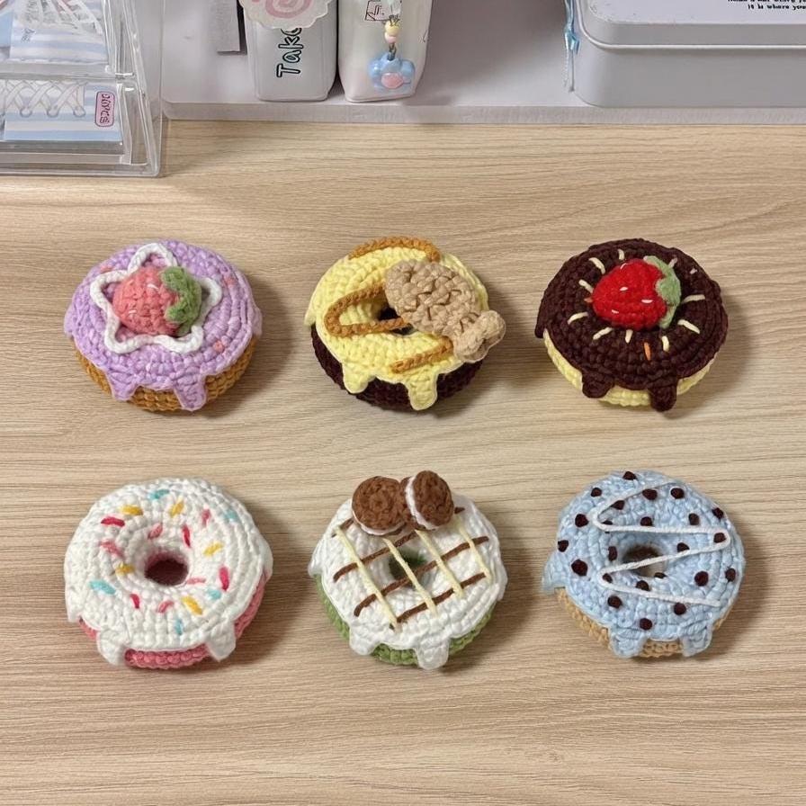 Crochet Donut Keychain, Amigurumi Donut Bag Charm, Cute Kawaii Food Plush, Handmade Yarn Keyring Gift for Her