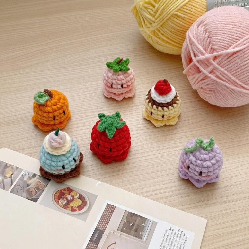Crochet Octopus Phone Charm, Kawaii Amigurumi Keychain, Cute Mini Plush Bag Charm, Handmade Fruit Octopus Gift
