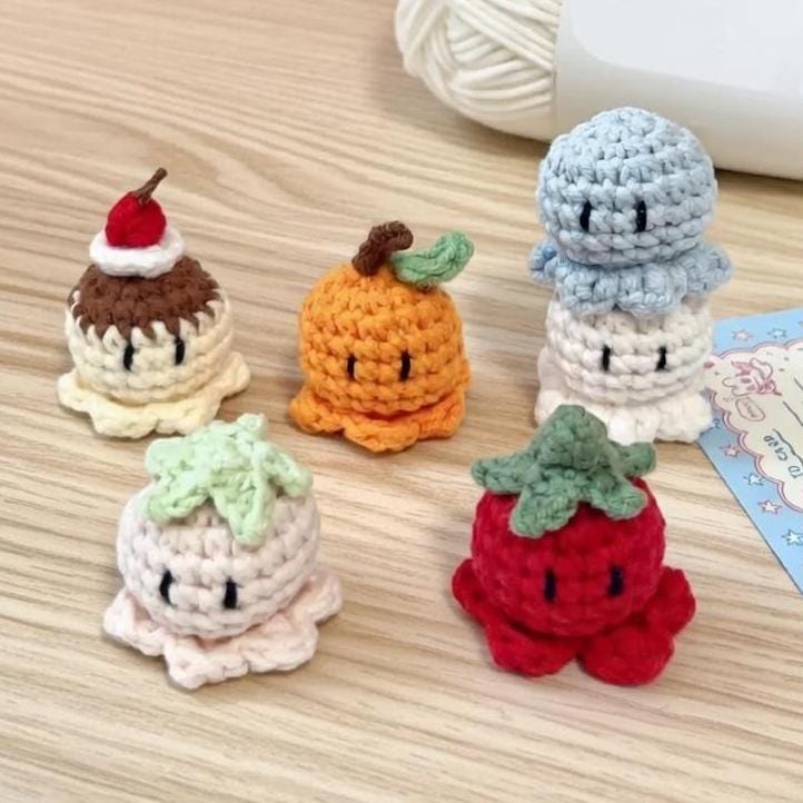 Crochet Octopus Phone Charm, Kawaii Amigurumi Keychain, Cute Mini Plush Bag Charm, Handmade Fruit Octopus Gift