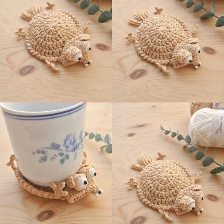 PDF Squirrel Coaster Crochet Pattern, Funny Animal Mug Rug, Amigurumi Cup Mat Pattern, Cute Desk Decor DIY Gift