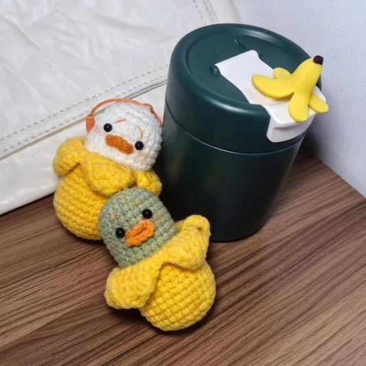 Cute Crochet Banana Duck Keychain, Amigurumi Fruit Plushie, Funny Peeled Banana, Kawaii Bag Charm, Handmade Gift for Best Friend