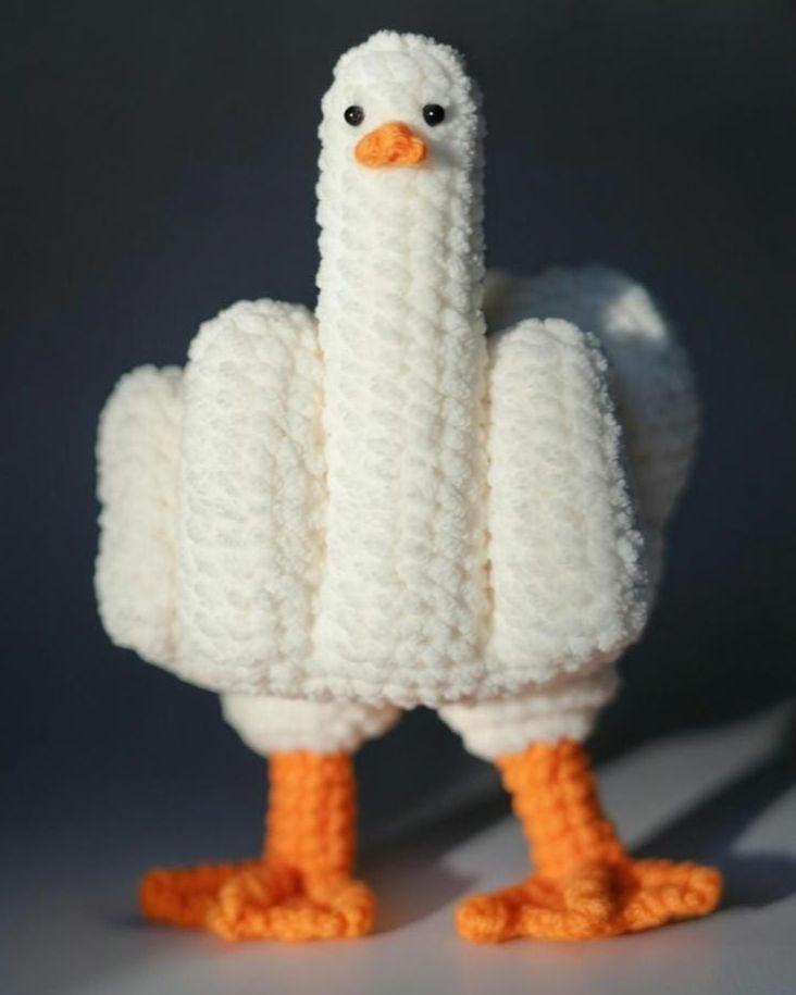 Goofy Crochet Duck Amigurumi, Funny Attitude Duck Plush, Handmade Cute Duck Toy, Quirky Desk Decor Gift, Cheeky Duck Doll