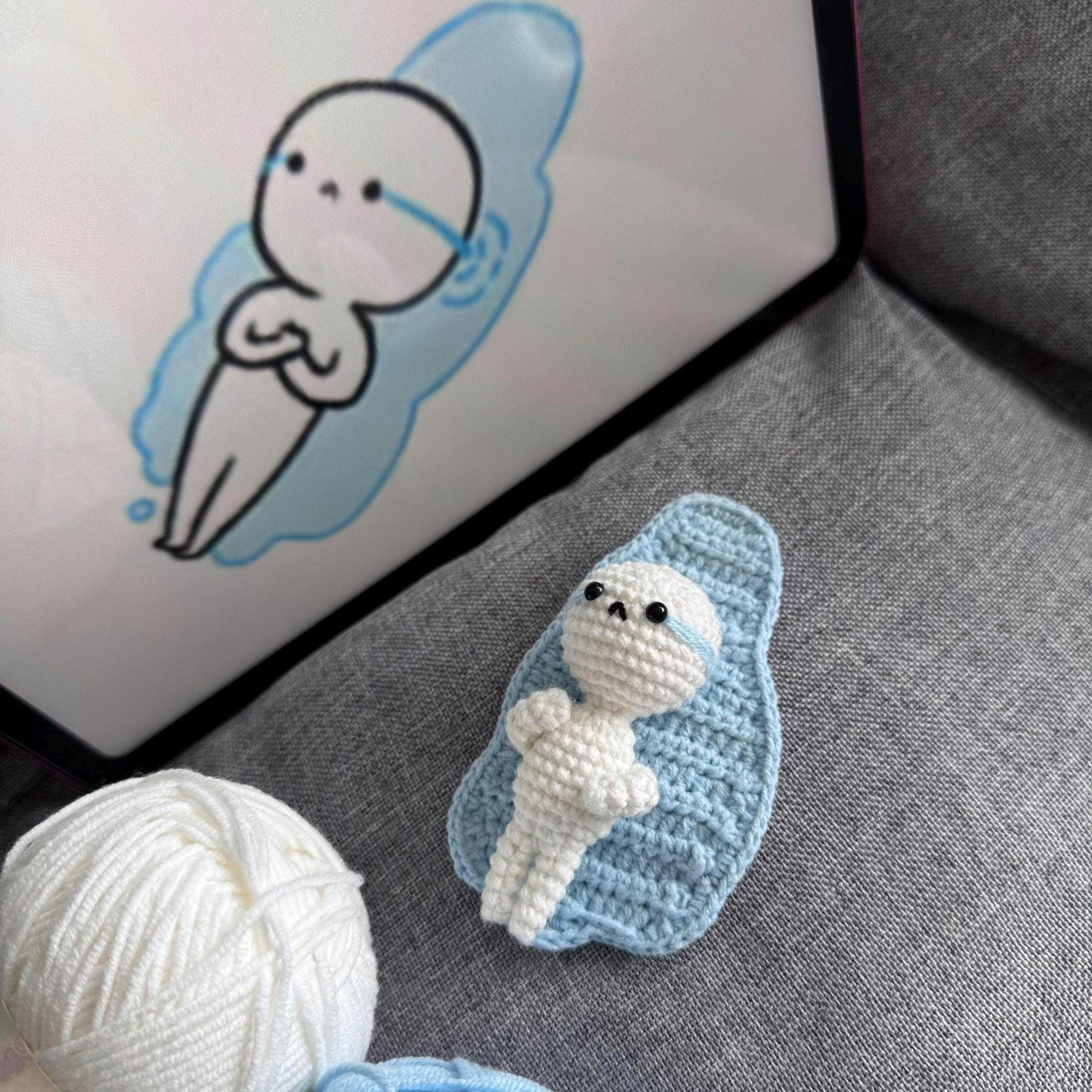 Handmade Crochet Crying Doll Decor, Cute Whimsical Amigurumi Figure, Mini Crochet Desk Ornament, Funny Emotional Plush, Unique Handmade Gift