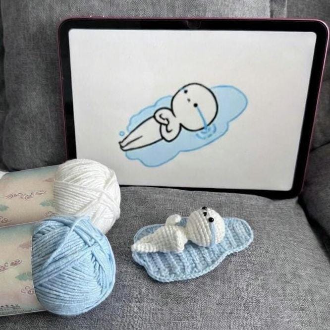 Handmade Crochet Crying Doll Decor, Cute Whimsical Amigurumi Figure, Mini Crochet Desk Ornament, Funny Emotional Plush, Unique Handmade Gift