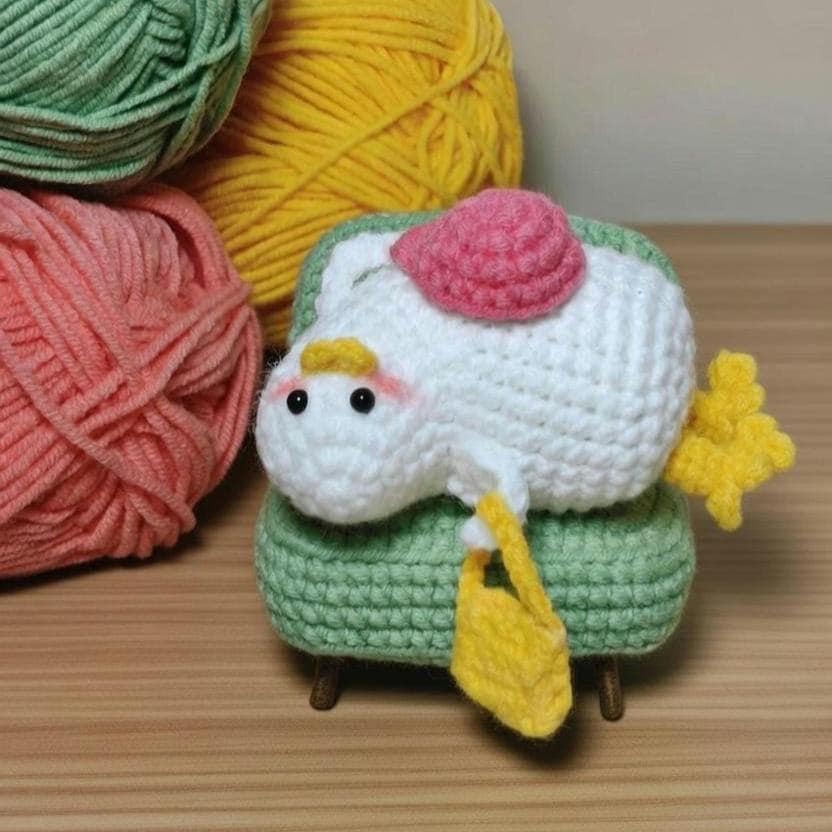 Crochet Lazy Duck Desk Decor,Amigurumi Goose Keychain, Cute Handmade Duck Plushie, Kawaii Bag Charm, Funny Animal Gift