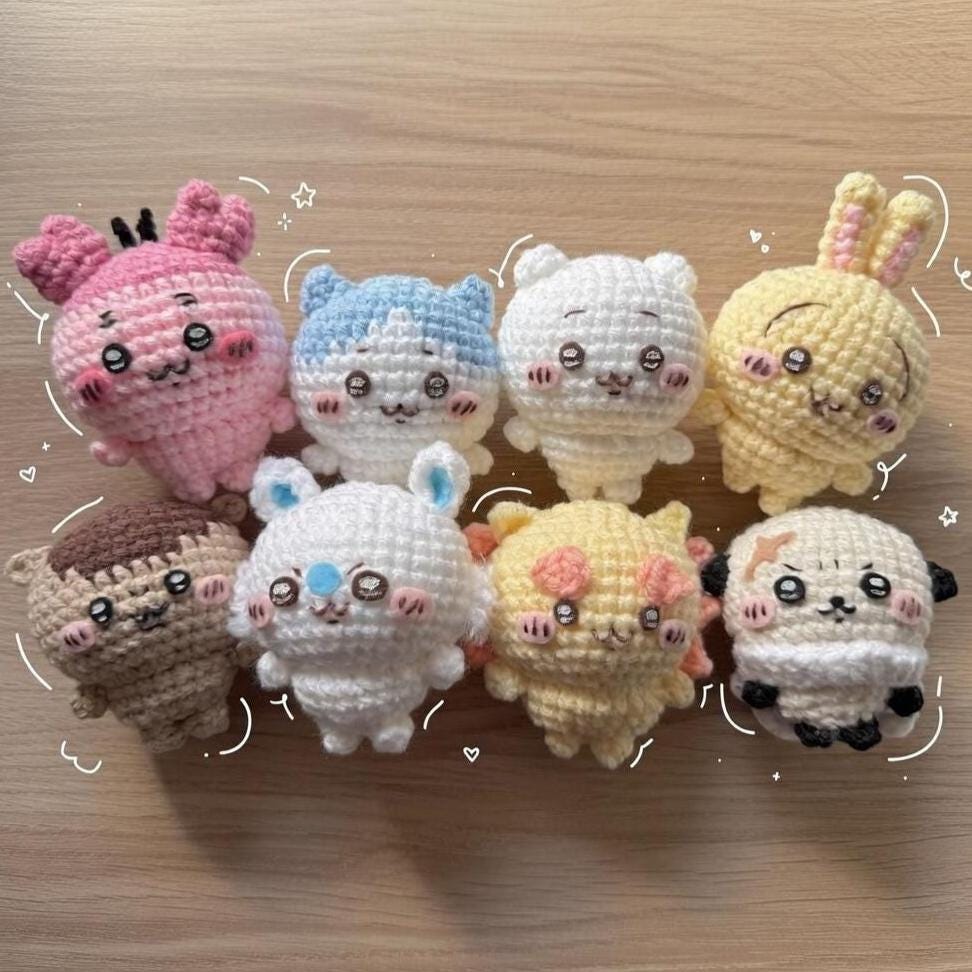 Crochet Chiikawa Plush, Handmade Kawaii Amigurumi Doll, Cute Chibi Mini Yarn Figure, Adorable Desk Decor Gift