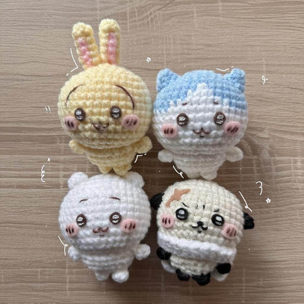 Crochet Chiikawa Plush, Handmade Kawaii Amigurumi Doll, Cute Chibi Mini Yarn Figure, Adorable Desk Decor Gift