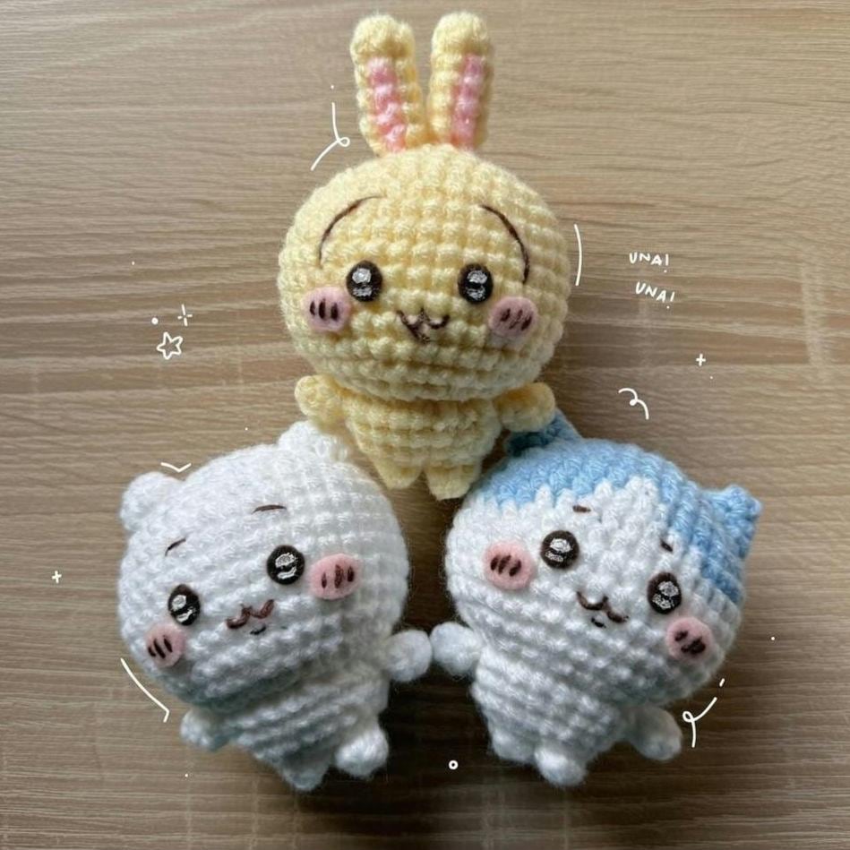 Crochet Chiikawa Plush, Handmade Kawaii Amigurumi Doll, Cute Chibi Mini Yarn Figure, Adorable Desk Decor Gift