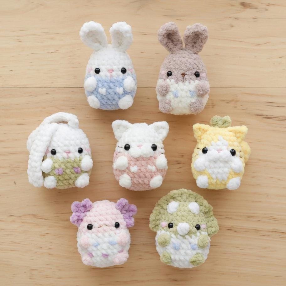Crochet Eggy Animal Keychain, Easter Basket Stuffer, Cute Bunny Chick Lamb Plushies, Handmade Amigurumi Keychain, Kawaii Animal Bag Charm