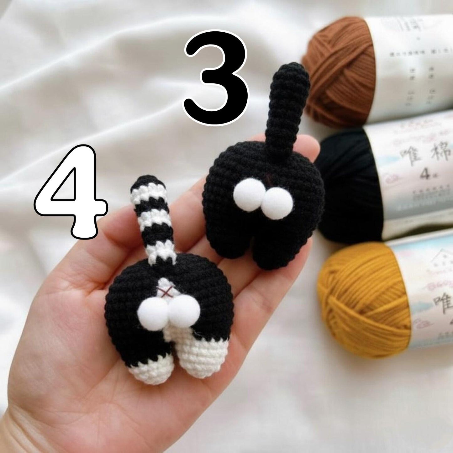 Handmade Crochet Cat Butt Keychain with Magnet – Cute Cat Butt Fridge Magnet, Funny Cat Gift, Amigurumi Cat Keychain