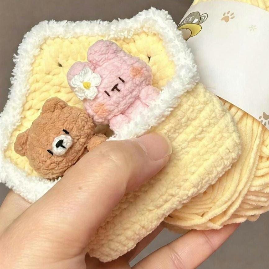 Mini Amigurumi Bear and Bunny Keychain in Sleeping Bag, Chunky Yarn Crochet Plush Bag Charm, Kawaii Backpack Accessory, Cute Pocket Hug