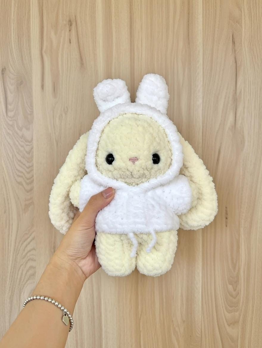 Chunky Crochet Bunny Plush in Hoodie, Amigurumi Easter Bunny Toy, Kawaii Stuffed Animal, Cute Easter Basket Stuffer, Handmade Baby Gift
