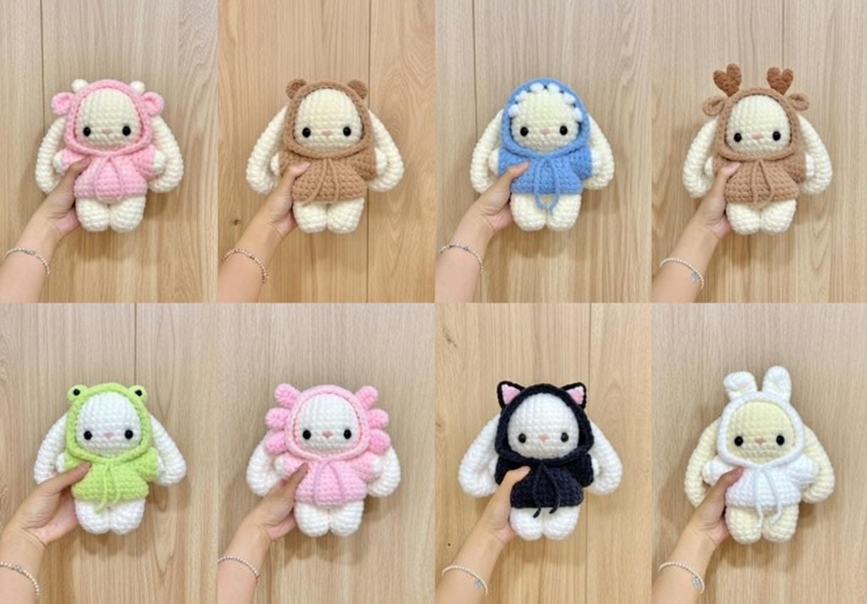 Chunky Crochet Bunny Plush in Hoodie, Amigurumi Easter Bunny Toy, Kawaii Stuffed Animal, Cute Easter Basket Stuffer, Handmade Baby Gift