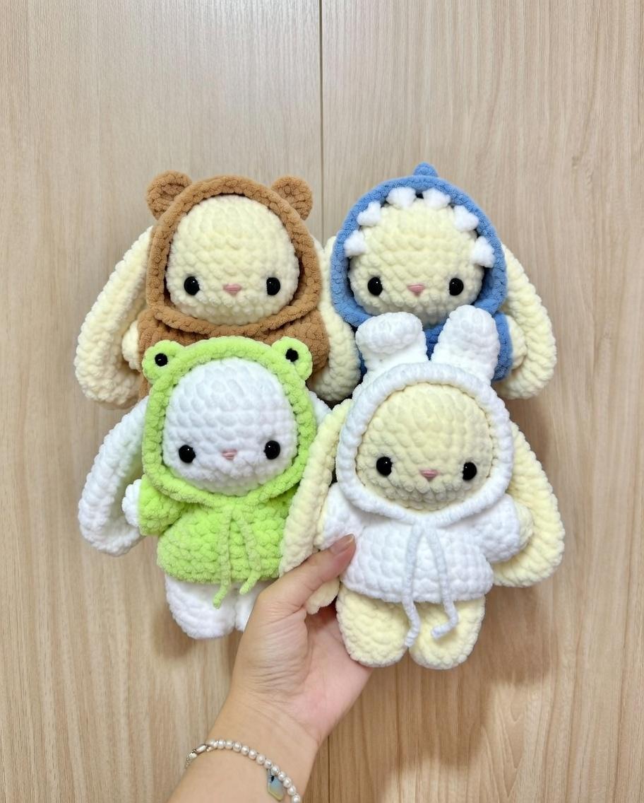 Chunky Crochet Bunny Plush in Hoodie, Amigurumi Easter Bunny Toy, Kawaii Stuffed Animal, Cute Easter Basket Stuffer, Handmade Baby Gift