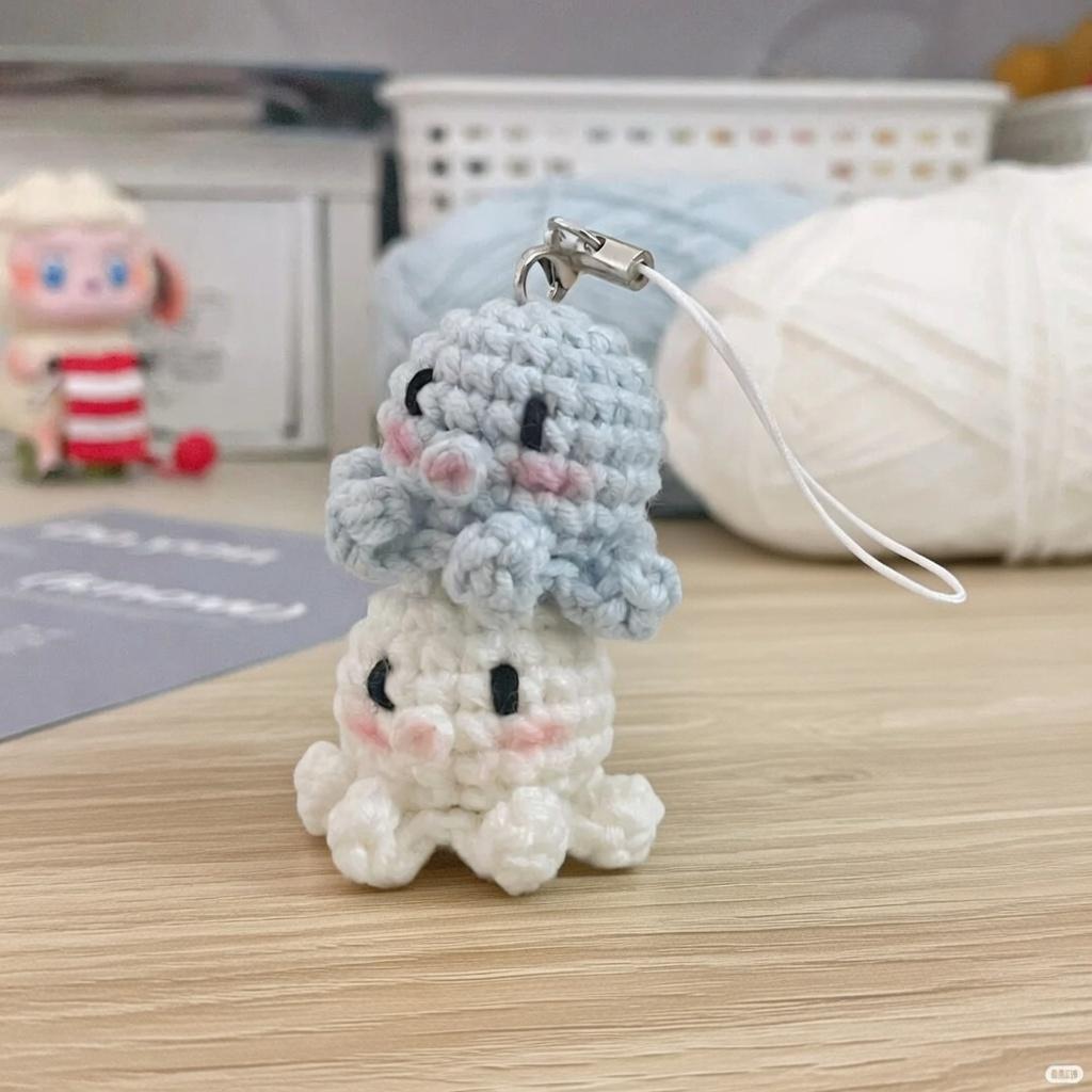 Crochet Octopus Phone Charm, Kawaii Amigurumi Keychain, Cute Mini Plush Bag Charm, Handmade Fruit Octopus Gift