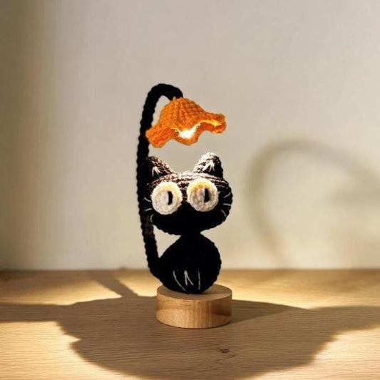 Crochet Cat Lamp, Amigurumi Cat Streetlight Decor, Kawaii Cat Night Light, Handmade Cat Desk Lamp, Cute Cat Room Decor, Cat Lover Gift